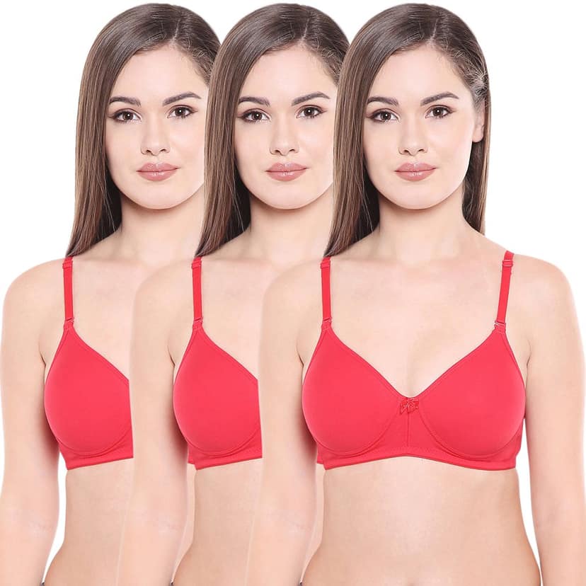 Bodycare Cotton Spandex Lightly Padded Non wired Seamless cup bra-Pack of 3