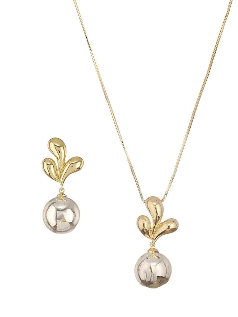 Anti-Tarnish Gold & Silver Plated Leafy Chunky Earrings & Locket Jewellery Set view 4