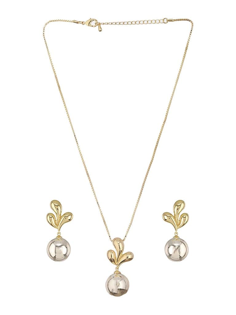 Anti-Tarnish Gold & Silver Plated Leafy Chunky Earrings & Locket Jewellery Set view 5