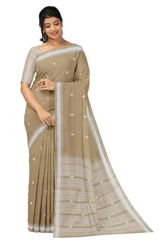 APCO Handloom (A Andhra Pradesh Govt Emporium)- Women's Traditional Pure Handloom Bandar/Polavaram Cream Cotton Saree | PBS0018