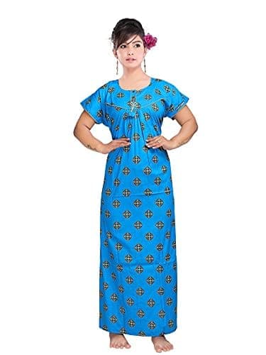 VALENCIA SLEEPWEAR Women's Pure Cotton Printed Maxi Nighty with Pocket Nightdress Night Suit Gown for Women and Girls Nightwear Female for Regular Use Nightgown Free Size view 10