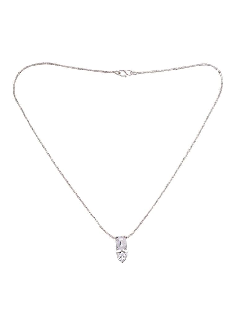 Silver Toned White Princess Cut AD Studded Solitaire Pendant Locket view 3