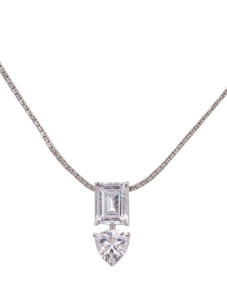 Silver Toned White Princess Cut AD Studded Solitaire Pendant Locket view 4