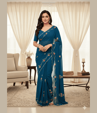 ofline selection Georgette Printed Regular Saree With Unstitched Blouse Piece ( Lavender )