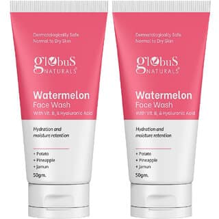 Globus Naturals Watermelon Face Wash with Vitamin B3 Hyaluronic Acid, For Hydration and Moisture retention, Suitable for Normal Dry Skin 50gm, Pack of 2