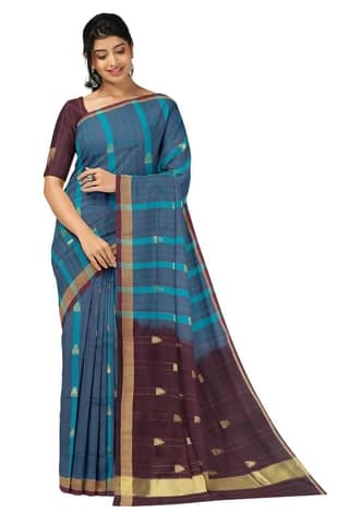 APCO Handloom - Women's Rahajmundry Pure Cotton Handloom Saree (Blue)