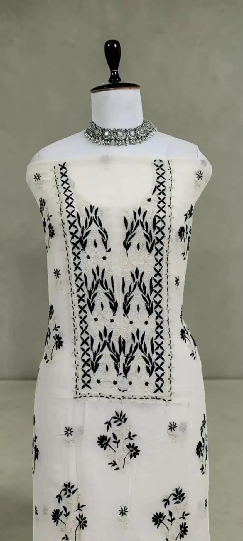 Lucknow Chikankari Hand-Embroidered Mul Cotton Dress Material view 4