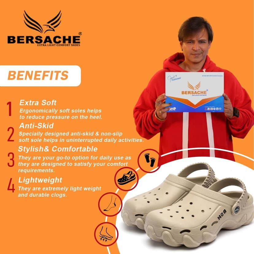 Bersache Extra Soft Classic Casual with Back Strap Regular wear with Ultra Soft & Flexibility Technology Clog for Men's view 2
