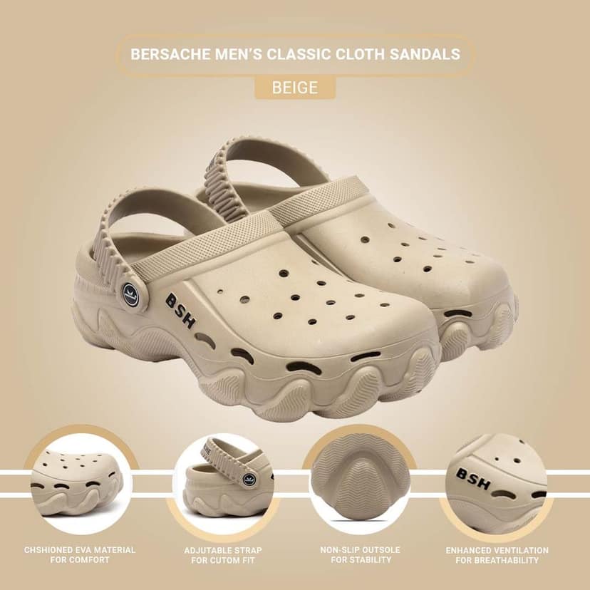 Bersache Extra Soft Classic Casual with Back Strap Regular wear with Ultra Soft & Flexibility Technology Clog for Men's view 5