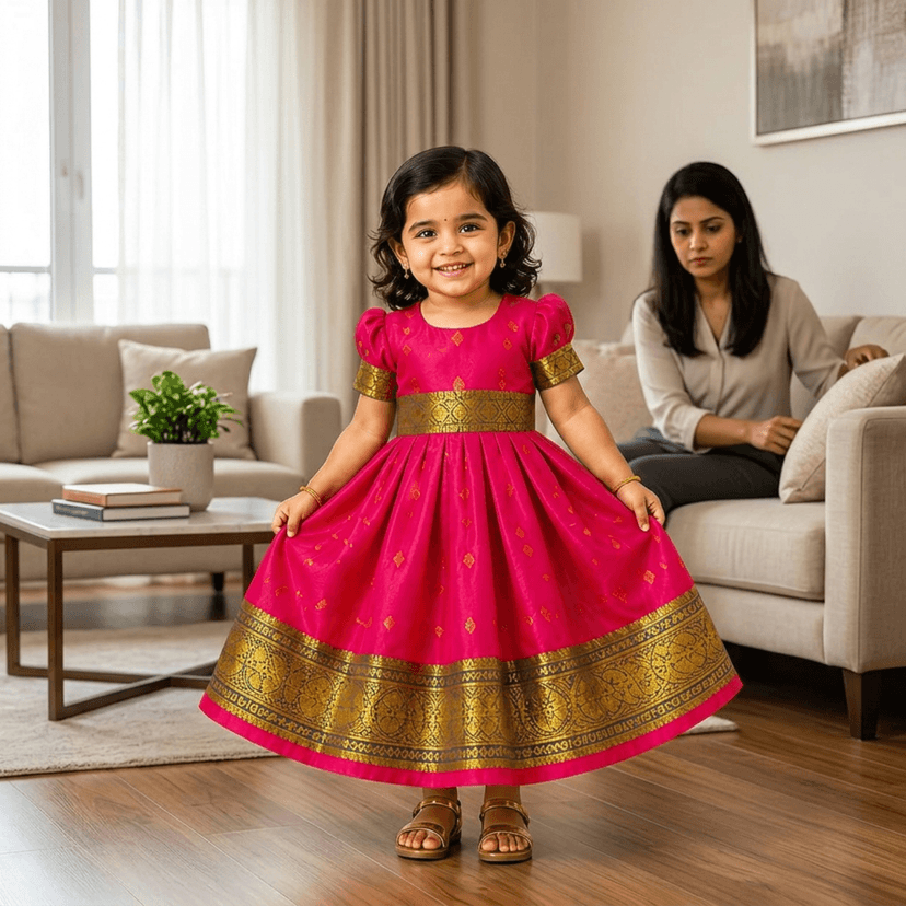 LUSTER baby-Girls Knee Length Silk Satin Frock (Month 0-6, 6-12, 12-18) (0-3 Months, Pink) view 3