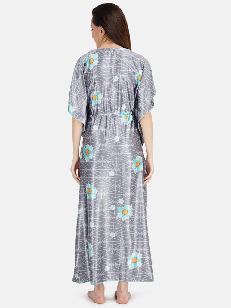 KOI SLEEPWEAR Women's Printed Satin Kaftan Gown/ Maxi Night Gown for Women - Grey view 6