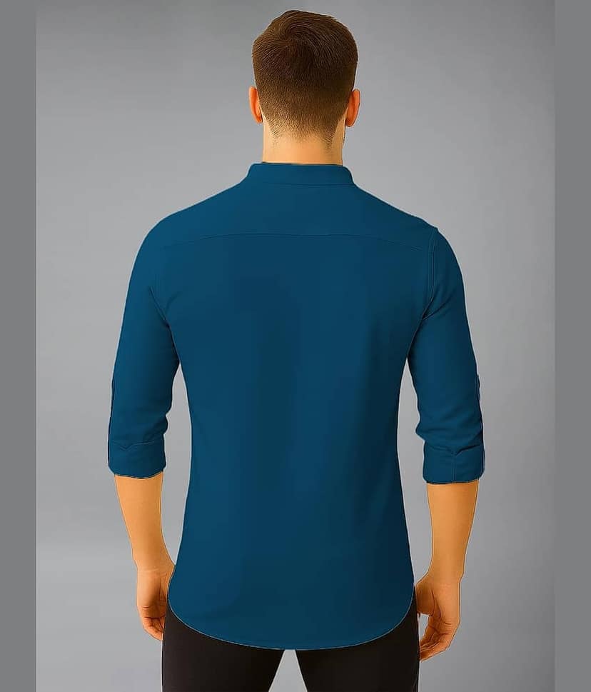 Vida Loca Cotton Blend Plain Shirt Style Kurta For Men ( Turquoise ) view 2