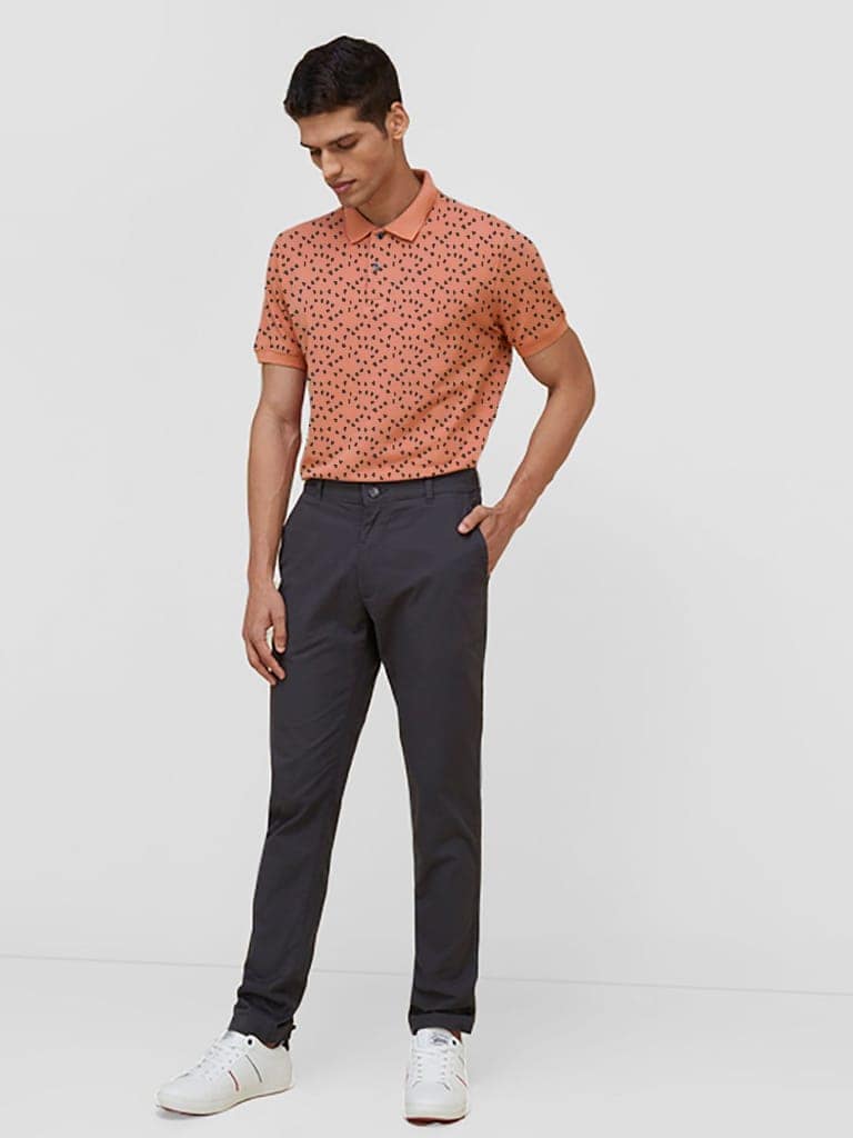 Mens Orange Cotton All Over Print Polo T Shirt view 2