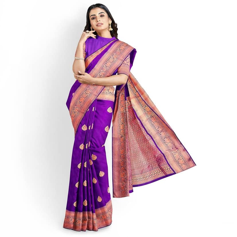 Dark Violet Color Thilagam Butta Saree with Unstitched Blouse view 2