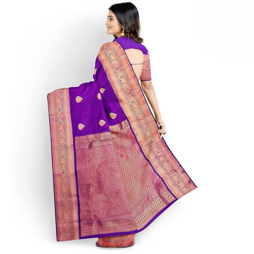 Dark Violet Color Thilagam Butta Saree with Unstitched Blouse view 3