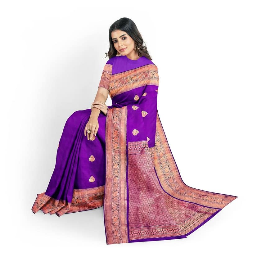 Dark Violet Color Thilagam Butta Saree with Unstitched Blouse view 4