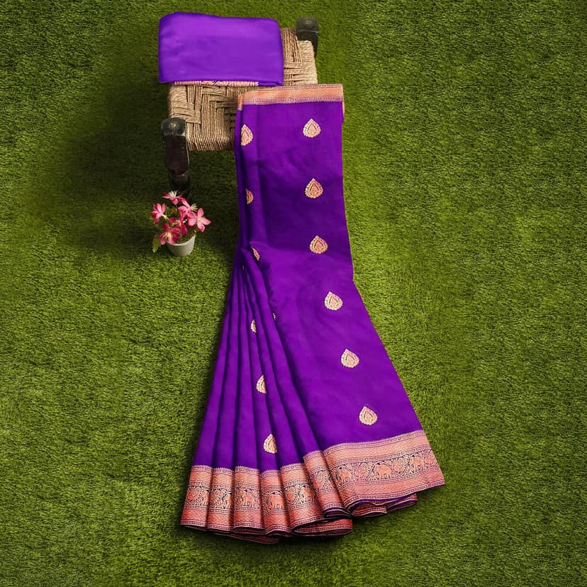 Dark Violet Color Thilagam Butta Saree with Unstitched Blouse view 5