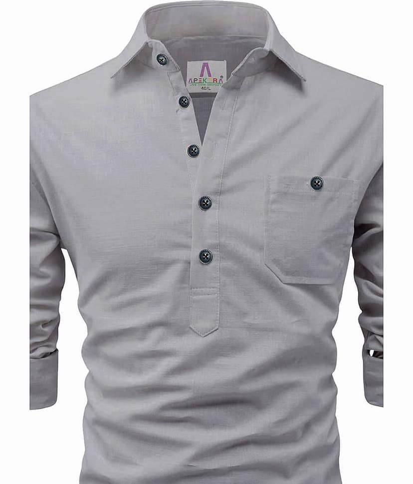 Apektra Peach Cotton Men's Shirt Style Kurta ( Pack of 1 ) view 2