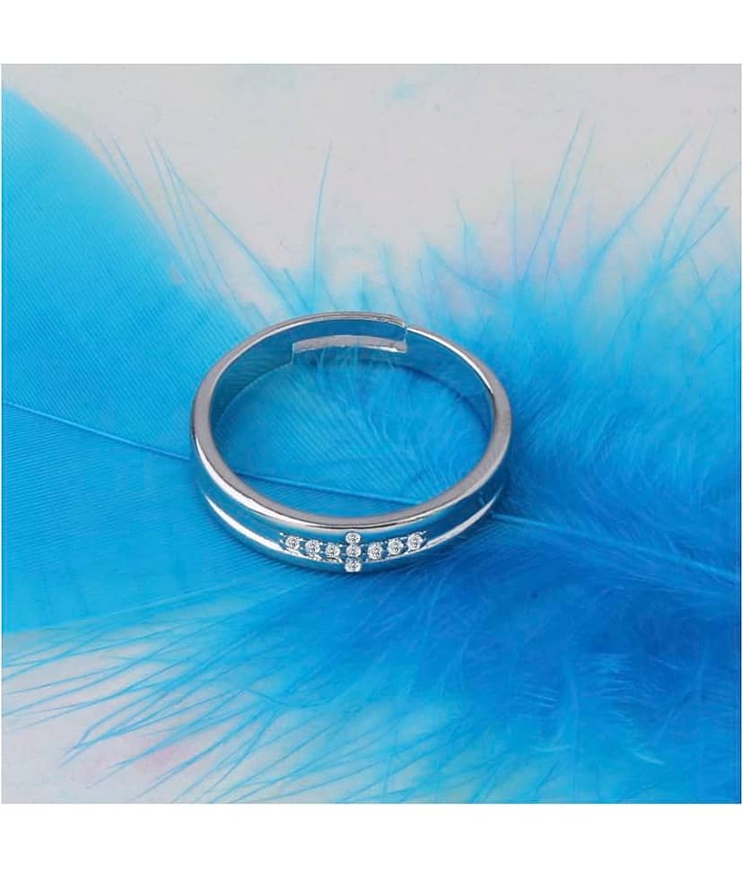 Silver Plated Stylish Solitaire Adjustable Ring For women Girls