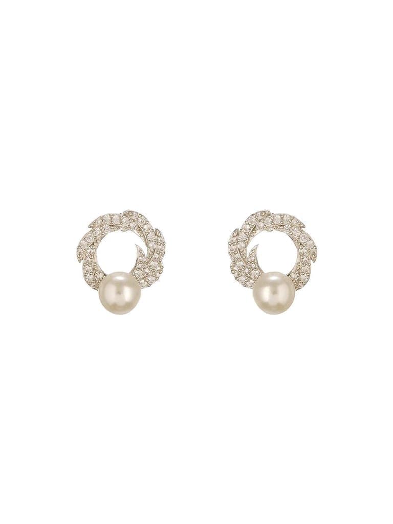Silver Plated AD & Pearl Studded Floral Minimal Contemporary Studds earrings view 7