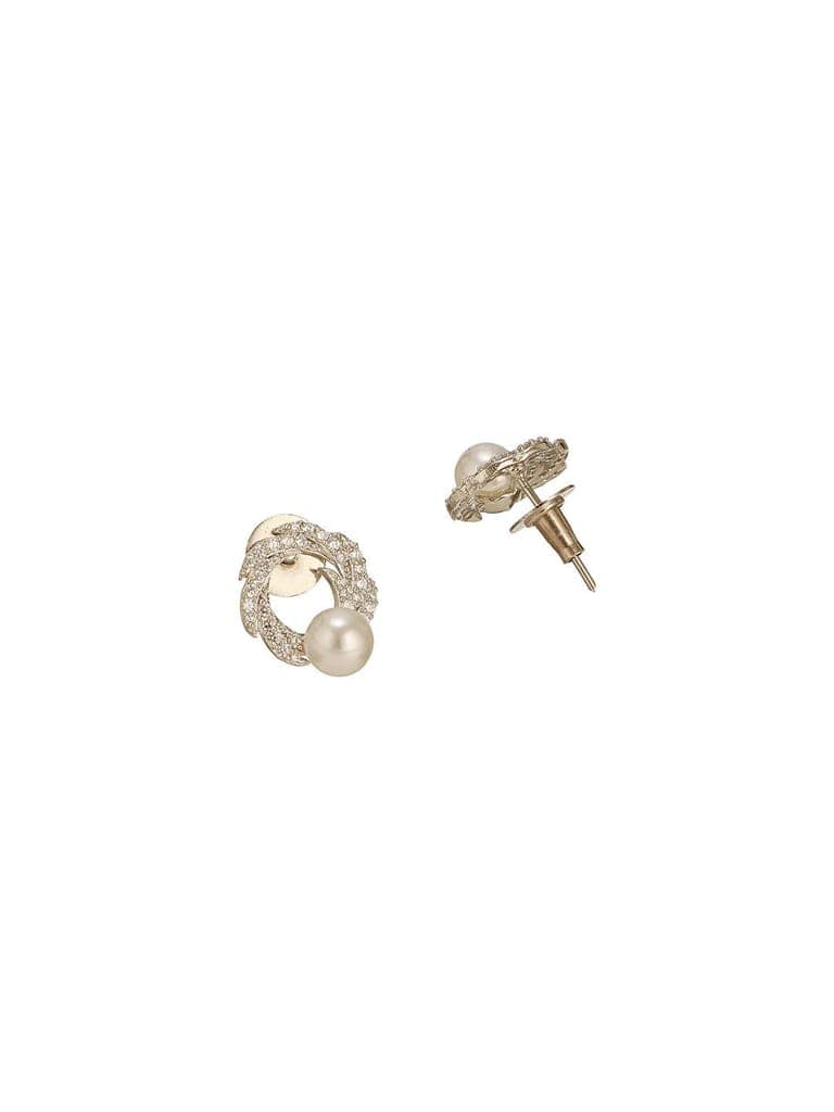 Silver Plated AD & Pearl Studded Floral Minimal Contemporary Studds earrings view 8