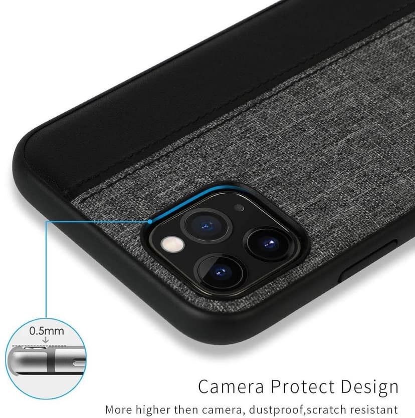 Memumi Premium Series Back Canvas/Leather Cover for Apple iPhone 11 Shockproof - Black (6.1") view 3
