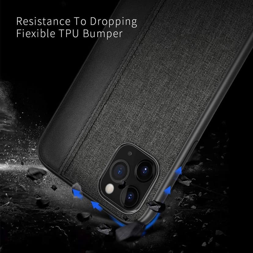 Memumi Premium Series Back Canvas/Leather Cover for Apple iPhone 11 Shockproof - Black (6.1") view 4