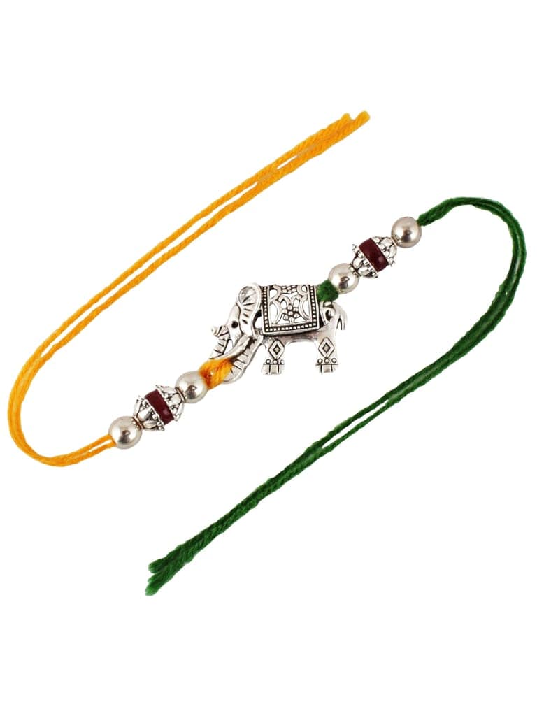 Lucky Jewellery Designer Oxidised Silver Elephant Design Rakhi - Rakshabandhan Rakhee Bracelet for Brother/Bhaiya/Bhai/Bhabhi - Pack of 2 (78-JPR1-1961-S-2) view 4