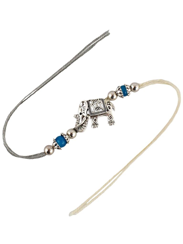 Lucky Jewellery Designer Oxidised Silver Elephant Design Rakhi - Rakshabandhan Rakhee Bracelet for Brother/Bhaiya/Bhai/Bhabhi - Pack of 2 (78-JPR1-1961-S-2) view 5