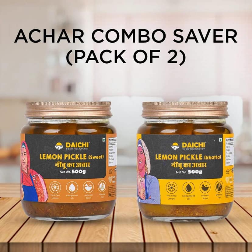 Homemade Achar Combo Saver Pack | Lemon Sweet + Lemon Khatta | Cured in Cold-Pressed Mustard Oil | No Preservatives (Pack of 2) view 2