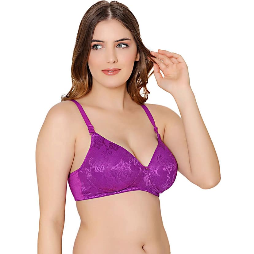 Bodycare nylon spandex wirefree adjustable straps designer net seamless padded bra-6574CO view 3