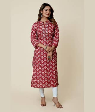 SARRAS Cotton Printed Straight Women's Kurti - Red ( Pack of 1 )