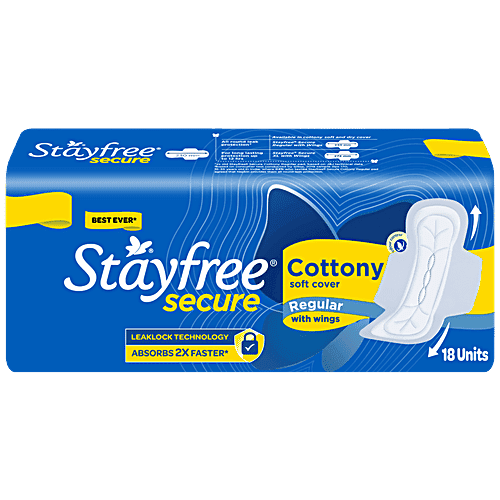 STAYFREE Sanitary Pads - Secure Cottony Regular, 18 pcs