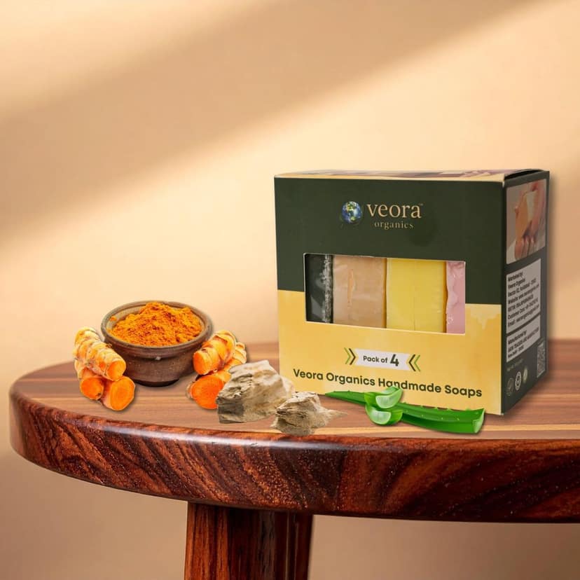 Veora Organics Handmade Soap Combo Pack | Natural Bath Soap with Haldi, Calamine, Aloe Vera & Multani Mitti | Chemical-Free Herbal Soap for Skin Cleansing & Nourishment | Suitable for All Skin Types | 100g Each (Pack of 4) view 5