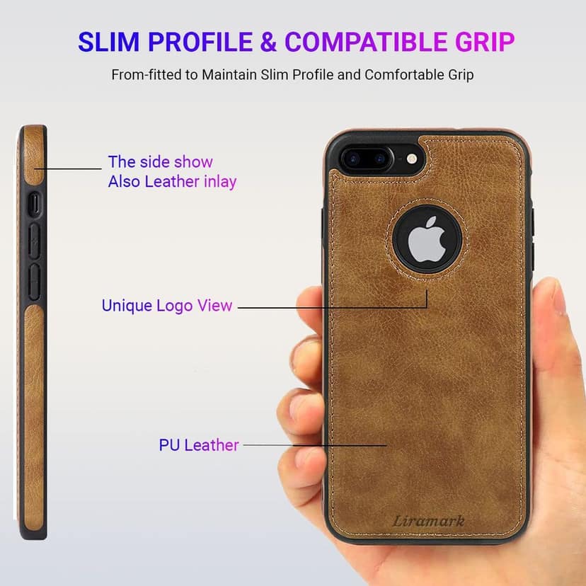 LIRAMARK PU Leather Flexible Back Cover Case Designed for iPhone 7 Plus / 8 Plus view 3