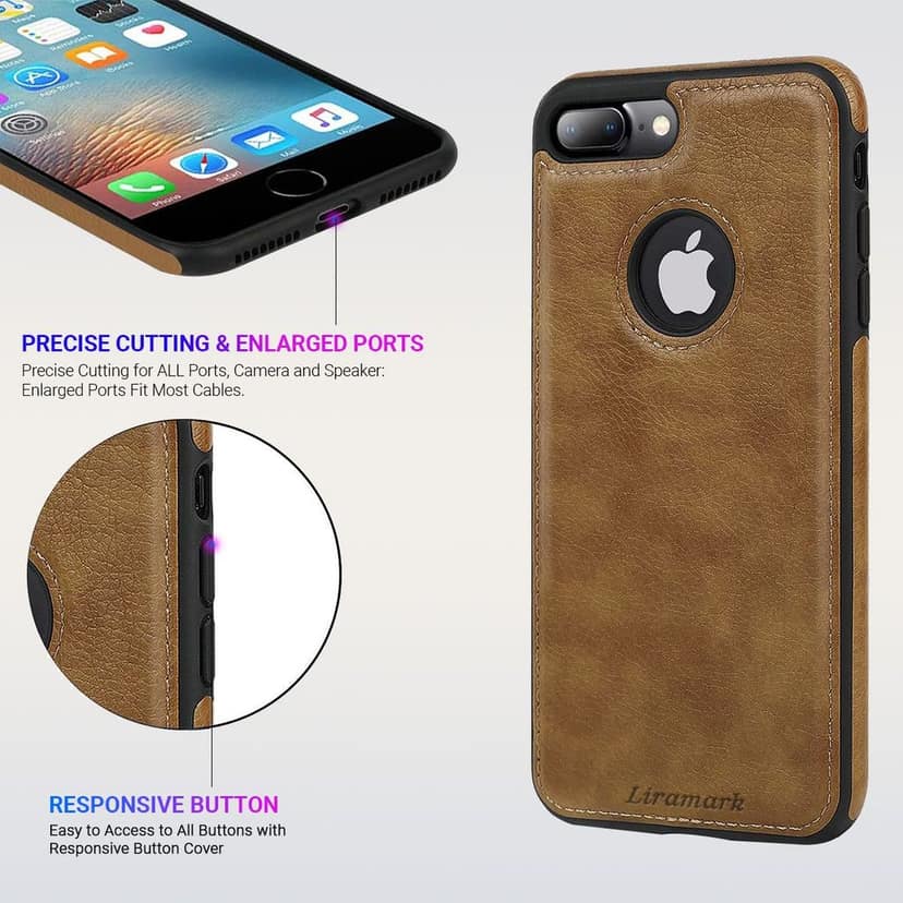 LIRAMARK PU Leather Flexible Back Cover Case Designed for iPhone 7 Plus / 8 Plus view 4