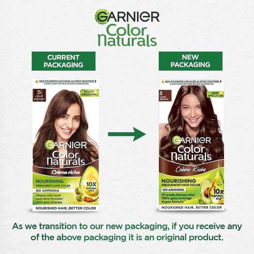 Garnier, Hair Colouring Creme, Long-Lasting Colour, Smoothness & Shine, Color Naturals, Shade: 5 Light Brown, 70Ml + 60G view 2