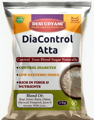 Desi Udyami's Dia-Control Atta: A Sugar-Free Multigrain Flour for Healthy Living | DiaControl Multigrain Atta for Diabetes Care | Low Glycemic, High Fiber Flour | Natural Ingredients for Healthy Blood Sugar 2 Kg (pack of 2)
