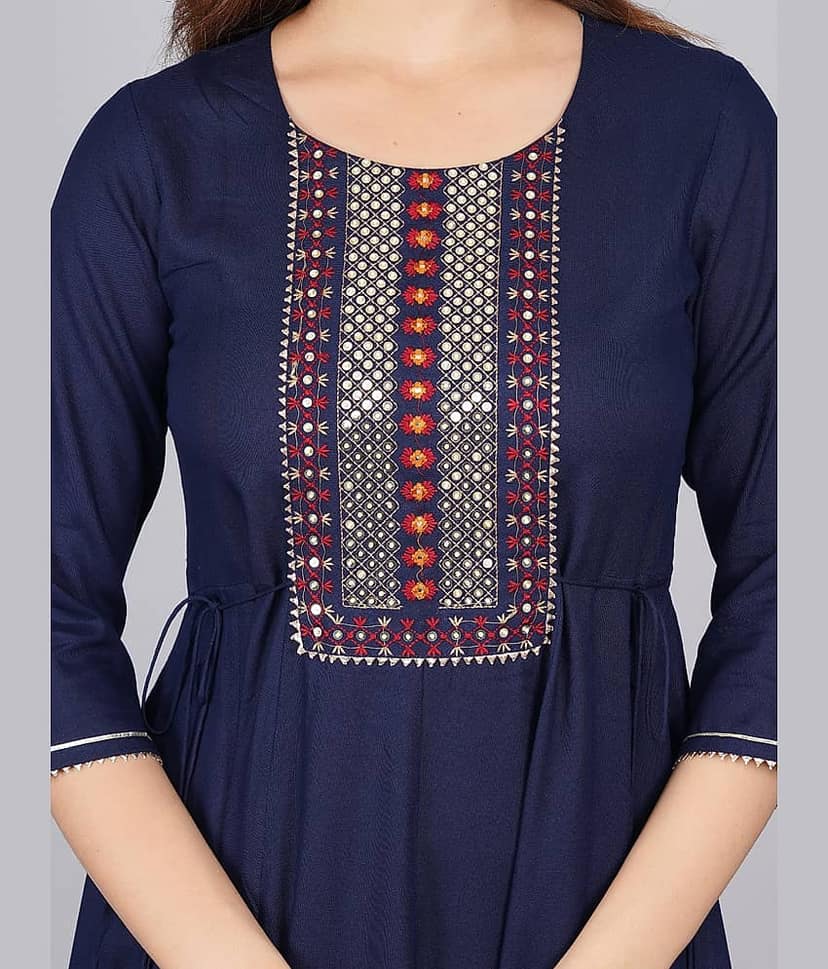 Mishree Collection - Blue Rayon Women's Anarkali Kurti ( Pack of 1 ) view 2
