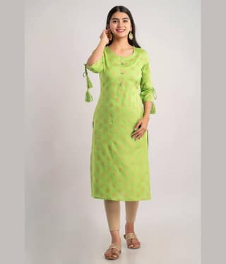 MAUKA - Green Rayon Women's Straight Kurti ( Pack of 1 )