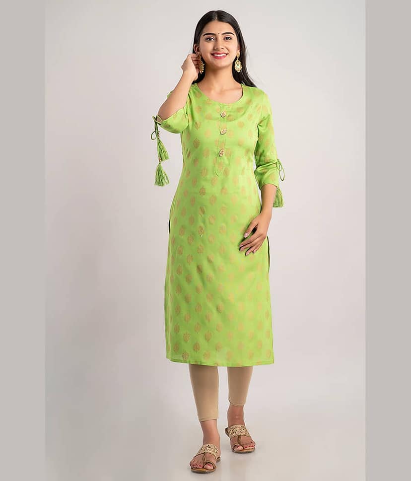 MAUKA - Green Rayon Women's Straight Kurti ( Pack of 1 )
