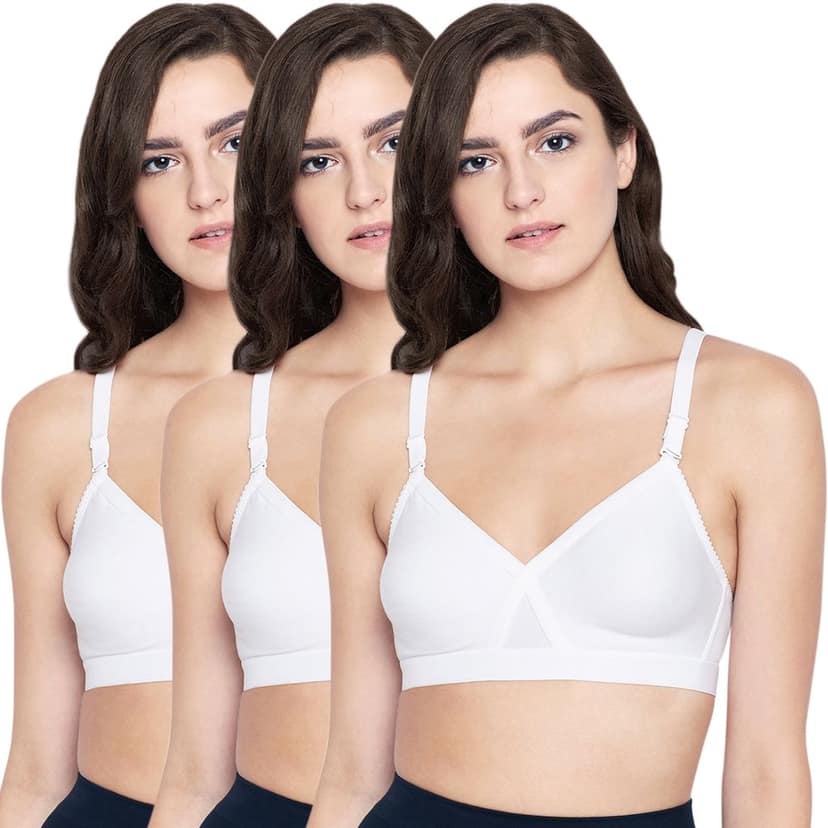 Bodycare 100% Cotton Non Padded Non wired Seamless Bra-Pack of 3