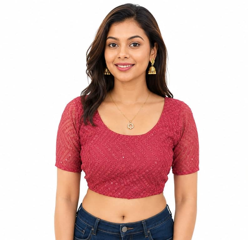 Deep Red Chikankari Embroidery Ethnic Blouse for Women