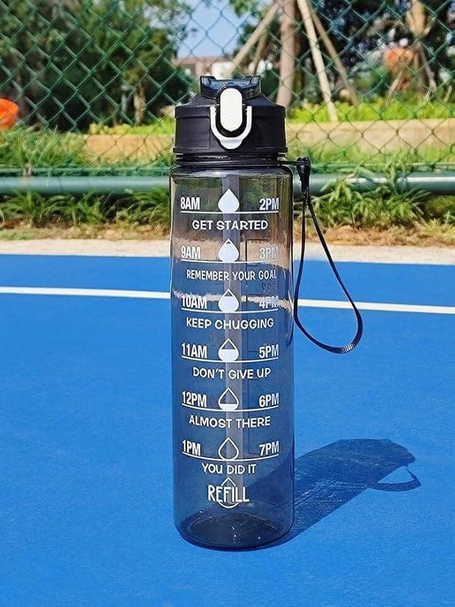 Motivational Water Bottle with Straw, Time Marker, Flip Top Lid and Carrying Strap, Reusable Transparent Plastic Water Bottle for Gym, Office, School, Travel and Sports view 3