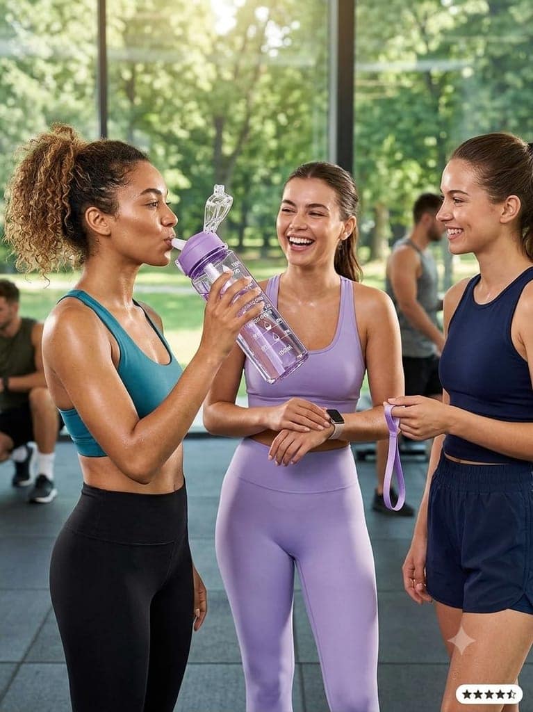 Motivational Water Bottle with Straw, Time Marker, Flip Top Lid and Carrying Strap, Reusable Transparent Plastic Water Bottle for Gym, Office, School, Travel and Sports view 4