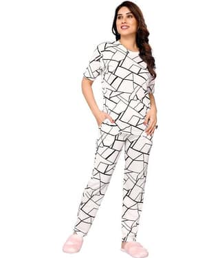 NightBlue Black Crepe Women's Nightwear Nightsuit Sets ( Pack of 1 )