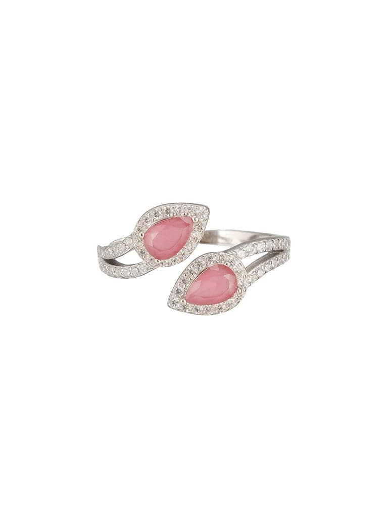 925 Sterling Silver Rhodium Plated Pink AD Studded Contemporary Adjustable Finger Ring For Her view 6
