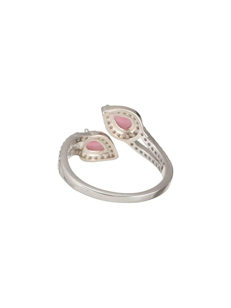 925 Sterling Silver Rhodium Plated Pink AD Studded Contemporary Adjustable Finger Ring For Her view 7