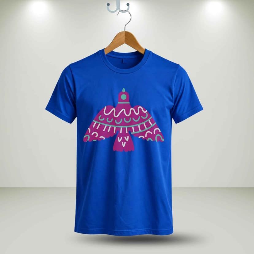 Trishoolin "Folk Art Bird Graphic" Floral Theme Art T-Shirt | Design 30166MB