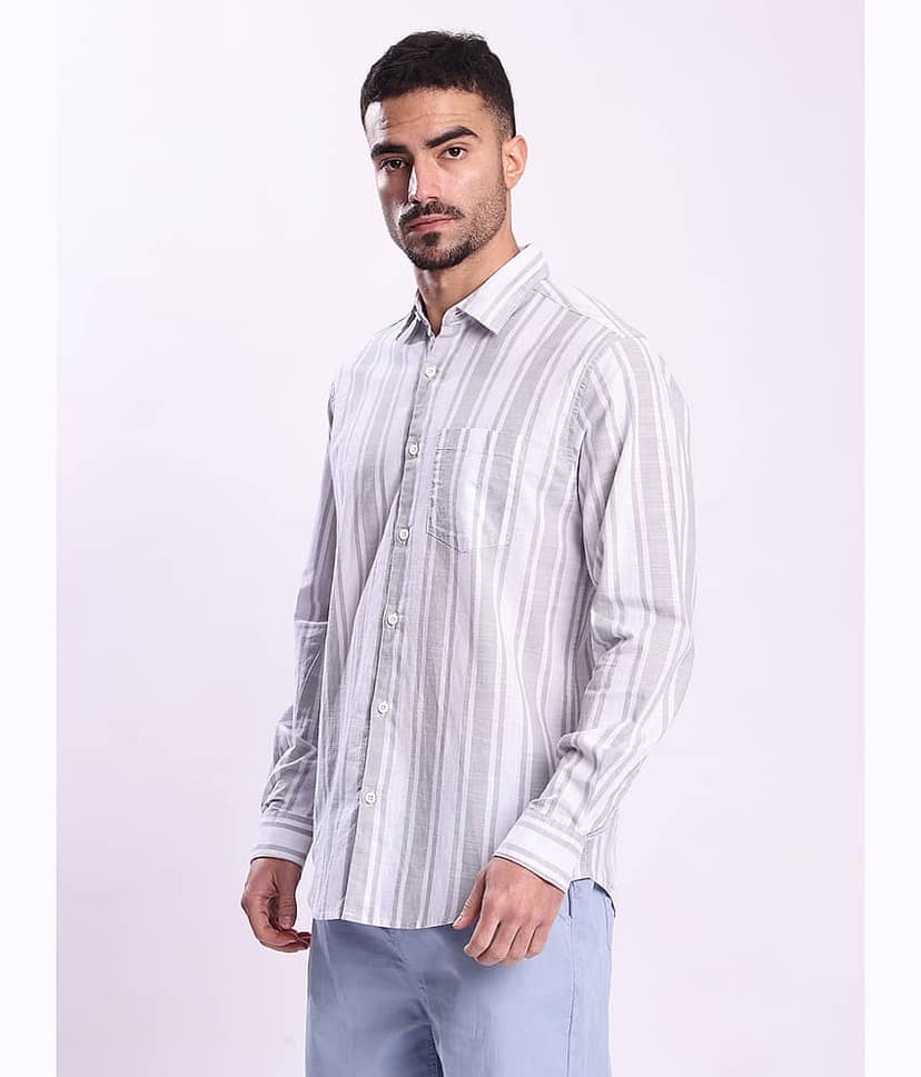 Bene Kleed 100% Cotton Regular Fit Striped Full Sleeves Men's Casual Shirt - Grey ( Pack of 1 ) view 2
